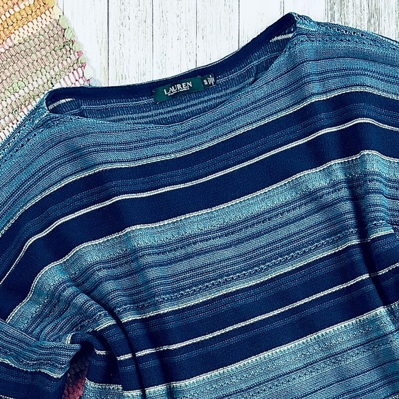 Lauren RL Striped Serape Fringed Short Sleeve Sweater - Picture 5 of 14